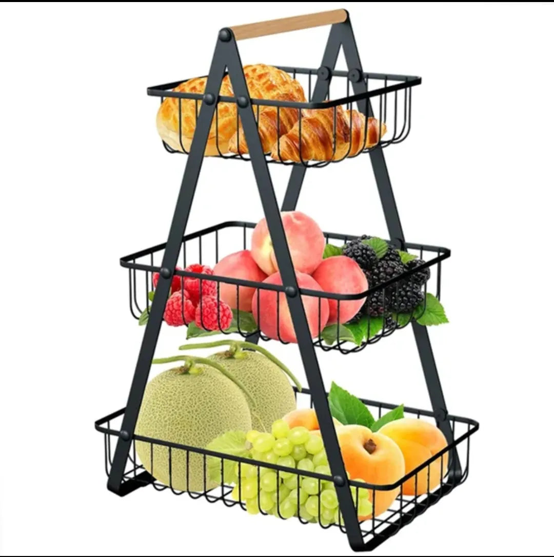 Kitchen Organizer/ Fruit Basket/ Vegetable Stand/ Kitchen Counter Rack In Black Color