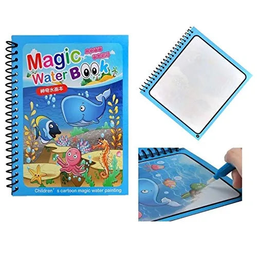 Magic Water Book; Water Drawing Book, Magic book for kids. Reusable Doodle Book with pen